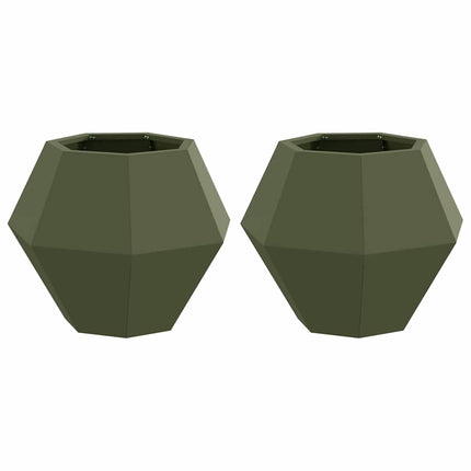 Planteringskärl 2 pcs Olivgrön 50 x 50 x 40 cm Stål