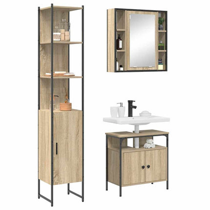 Badrumsmöbelset med hylla 3 pcs Sonoma-ek Konstruerat trä