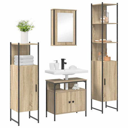Badrumsmöbelset med hylla 4 pcs Sonoma-ek Konstruerat trä