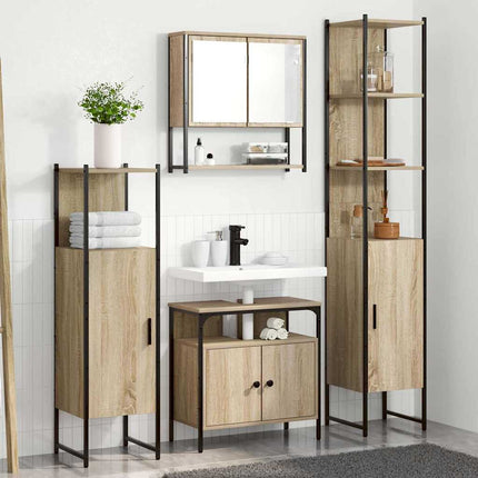 Badrumsmöbelset med hylla 4 pcs Sonoma-ek Konstruerat trä