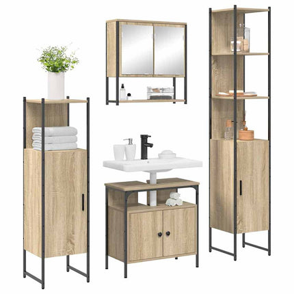 Badrumsmöbelset med hylla 4 pcs Sonoma-ek Konstruerat trä