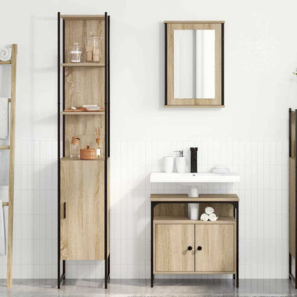 Badrumsmöbelset med hylla 3 pcs Sonoma-ek Konstruerat trä