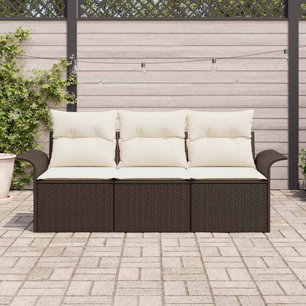 Trädgårdsoffset med kudde med lagring 3 pcs Brun Poly rattan