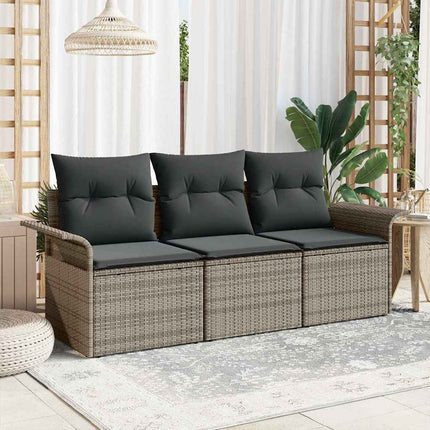Trädgårdsoffset med kudde med lagring 3 pcs Grå Poly rattan