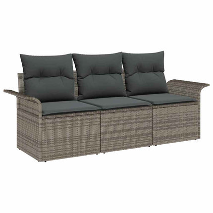 Trädgårdsoffset med kudde med lagring 3 pcs Grå Poly rattan