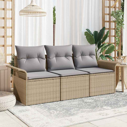 Trädgårdsoffset med kudde med lagring 3 pcs Beige Poly rattan