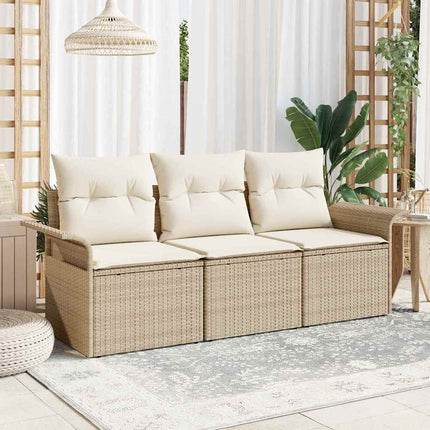 Trädgårdsoffset med kudde med lagring 3 pcs Beige Poly rattan