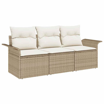 Trädgårdsoffset med kudde med lagring 3 pcs Beige Poly rattan