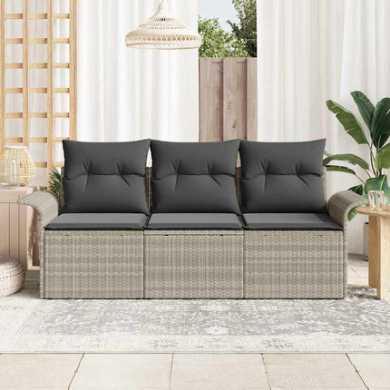 Trädgårdsoffset med kudde med lagring 3 pcs Ljusgrå Poly rattan