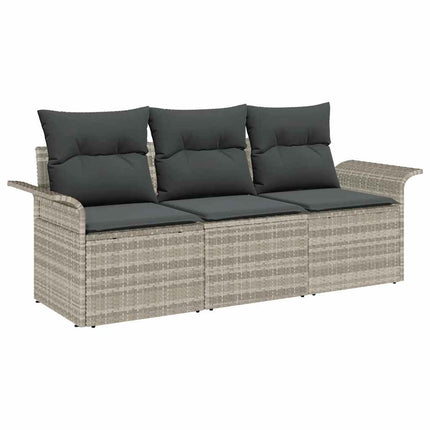 Trädgårdsoffset med kudde med lagring 3 pcs Ljusgrå Poly rattan