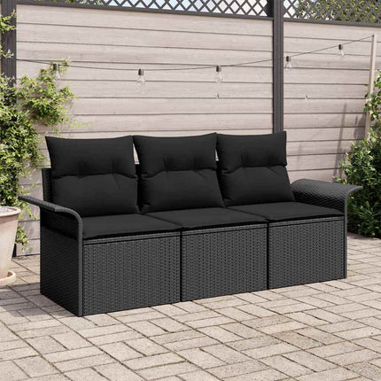Trädgårdsoffset med kudde med lagring 3 pcs Svart Poly rattan