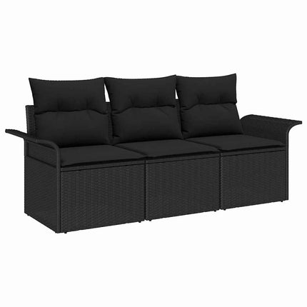 Trädgårdsoffset med kudde med lagring 3 pcs Svart Poly rattan
