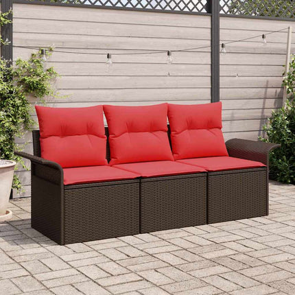 Trädgårdsoffset med kudde med lagring 3 pcs Brun Poly rattan
