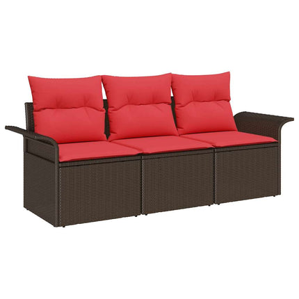 Trädgårdsoffset med kudde med lagring 3 pcs Brun Poly rattan