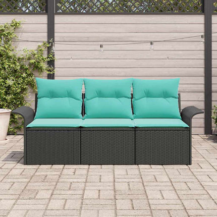 Trädgårdsoffset med kudde med lagring 3 pcs Svart Poly rattan
