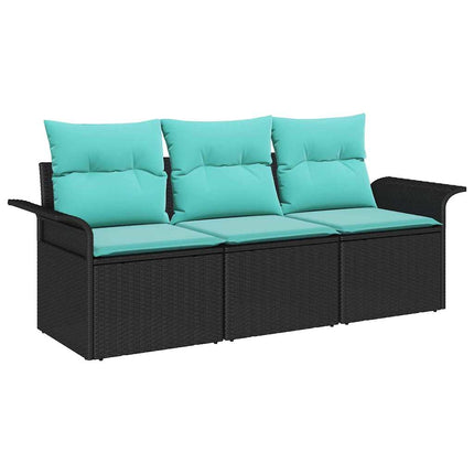 Trädgårdsoffset med kudde med lagring 3 pcs Svart Poly rattan