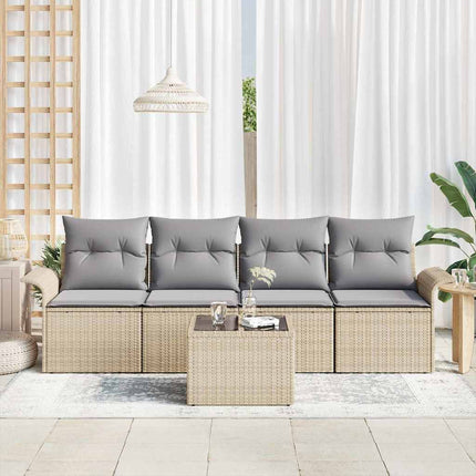Trädgårdsoffset med kudde 5 pcs Beige och Grå konstrotting