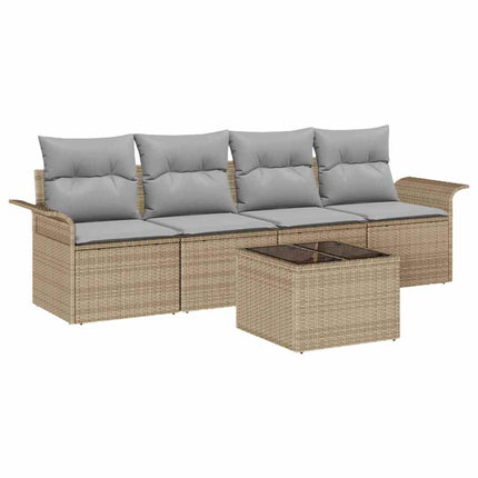 Trädgårdsoffset med kudde 5 pcs Beige och Grå konstrotting
