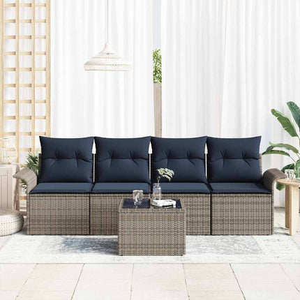 Trädgårdsoffset med kudde 5 pcs Grå och Marinblå konstrotting