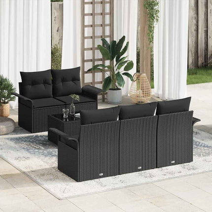 Trädgårdsoffset 6 pcs Svart Konstrotting, Stål och Glas