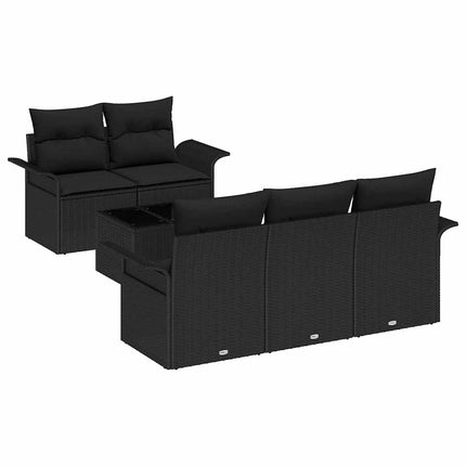 Trädgårdsoffset 6 pcs Svart Konstrotting, Stål och Glas