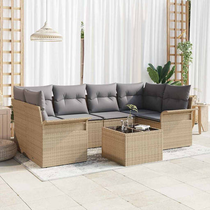 Trädgårdsoffset med kudde 7 pcs Beige och Grå 55 x 55 x 37 cm