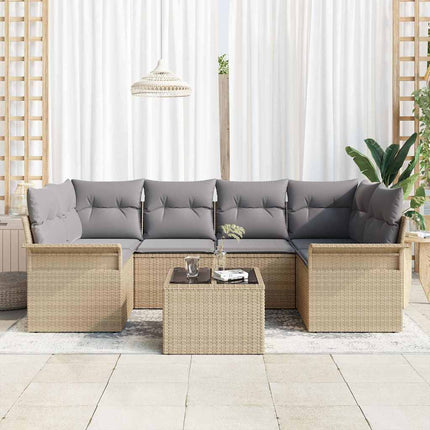 Trädgårdsoffset med kudde 7 pcs Beige och Grå 55 x 55 x 37 cm