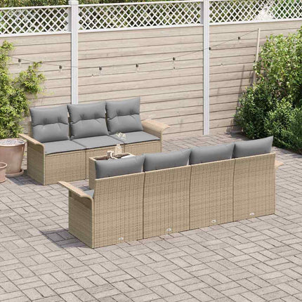 Trädgårdsoffset med kudde 8 pcs Beige och Grå konstrotting