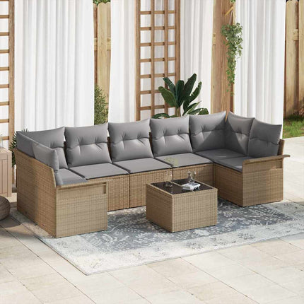 Trädgårdsoffset med kudde 8 pcs Beige och Grå konstrotting