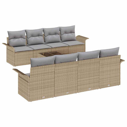 Trädgårdsoffset med kudde 9 pcs Beige och Grå konstrotting