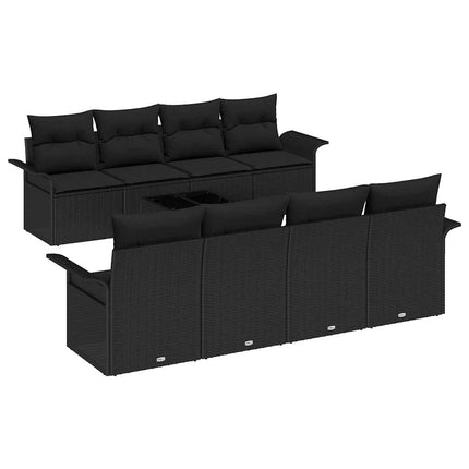 Trädgårdsoffset med kudde med lagring 9 pcs Svart konstrotting