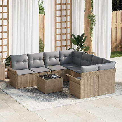 Trädgårdsoffset med kudde 9 pcs Beige och Grå konstrotting