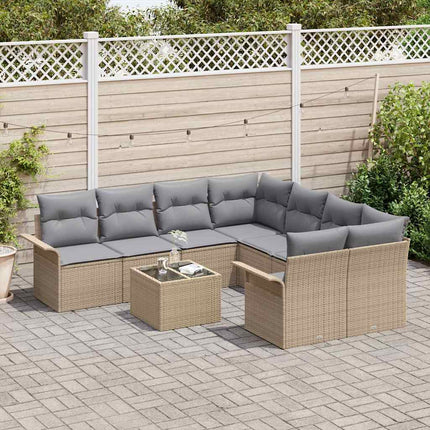 Trädgårdsoffset med kudde 9 pcs Beige och Grå konstrotting