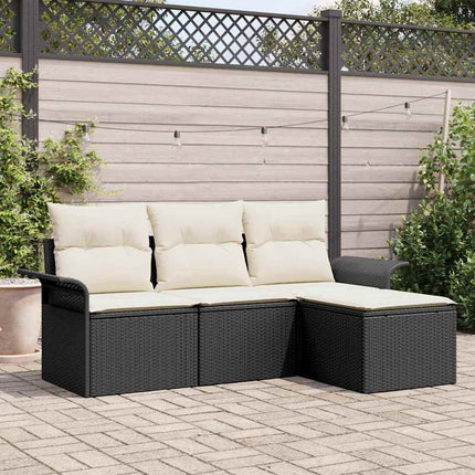 Trädgårdsoffset med kudde med lagring 4 pcs Svart Poly rattan