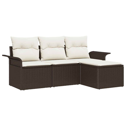 Trädgårdsoffset med kudde med lagring 4 pcs Brun Poly rattan