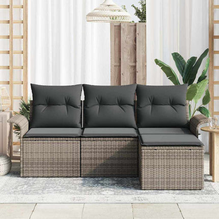 Trädgårdsoffset med kudde med lagring 4 pcs Grå Poly rattan