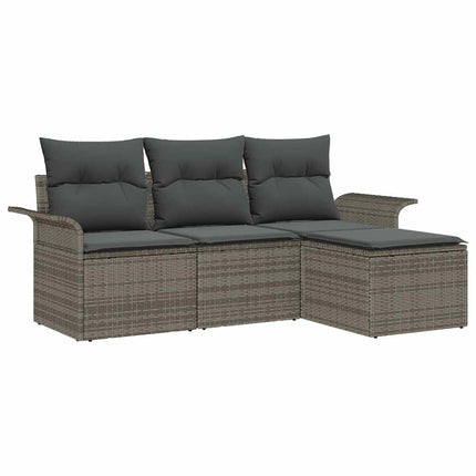 Trädgårdsoffset med kudde med lagring 4 pcs Grå Poly rattan