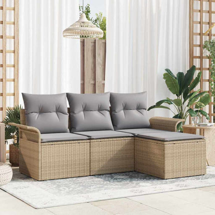 Trädgårdsoffset med kudde med lagring 4 pcs Beige Poly rattan