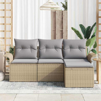 Trädgårdsoffset med kudde med lagring 4 pcs Beige Poly rattan