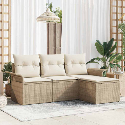 Trädgårdsoffset med kudde med lagring 4 pcs Beige Poly rattan
