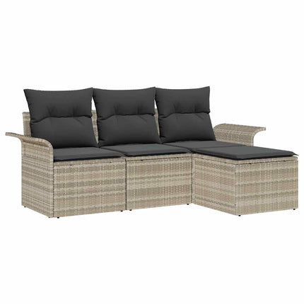 Trädgårdsoffset med kudde med lagring 4 pcs Ljusgrå Poly rattan