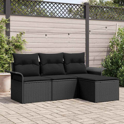 Trädgårdsoffset med kudde med lagring 4 pcs Svart Poly rattan