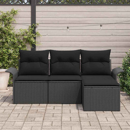 Trädgårdsoffset med kudde med lagring 4 pcs Svart Poly rattan
