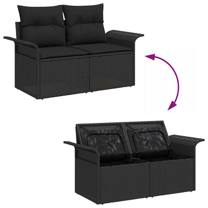 Trädgårdsoffset med kudde med lagring 4 pcs Svart Poly rattan