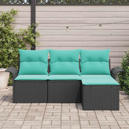 Trädgårdsoffset med kudde med lagring 4 pcs Svart konstrotting