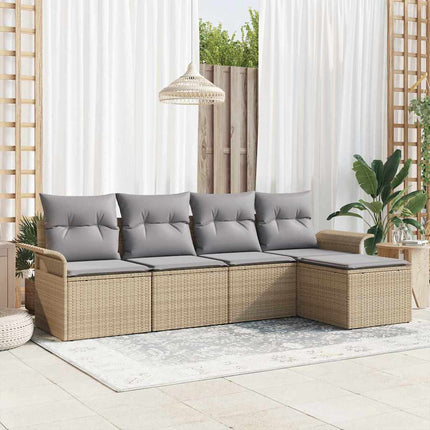 Trädgårdsoffset med kudde med lagring 5 pcs Beige konstrotting