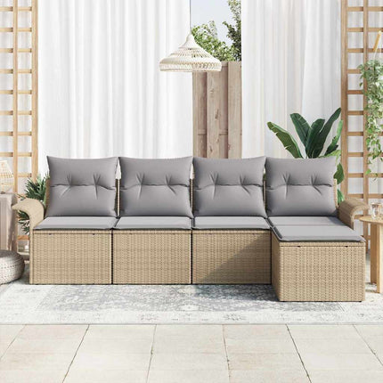 Trädgårdsoffset med kudde med lagring 5 pcs Beige konstrotting