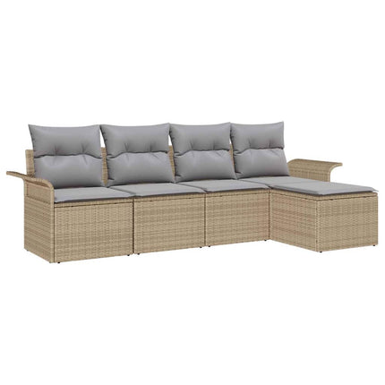 Trädgårdsoffset med kudde med lagring 5 pcs Beige konstrotting