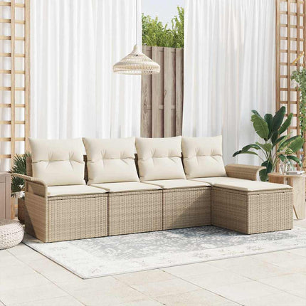Trädgårdsoffset med kudde med lagring 5 pcs Beige konstrotting