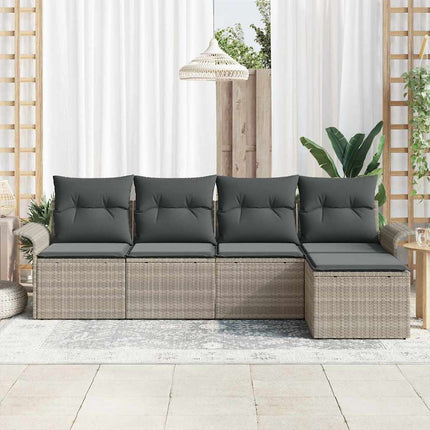 Trädgårdsoffset med kudde 5 pcs Ljusgrå konstrotting